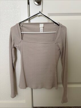 H&m Ribbed Square Neck Long-Sleeve Top - Taupe